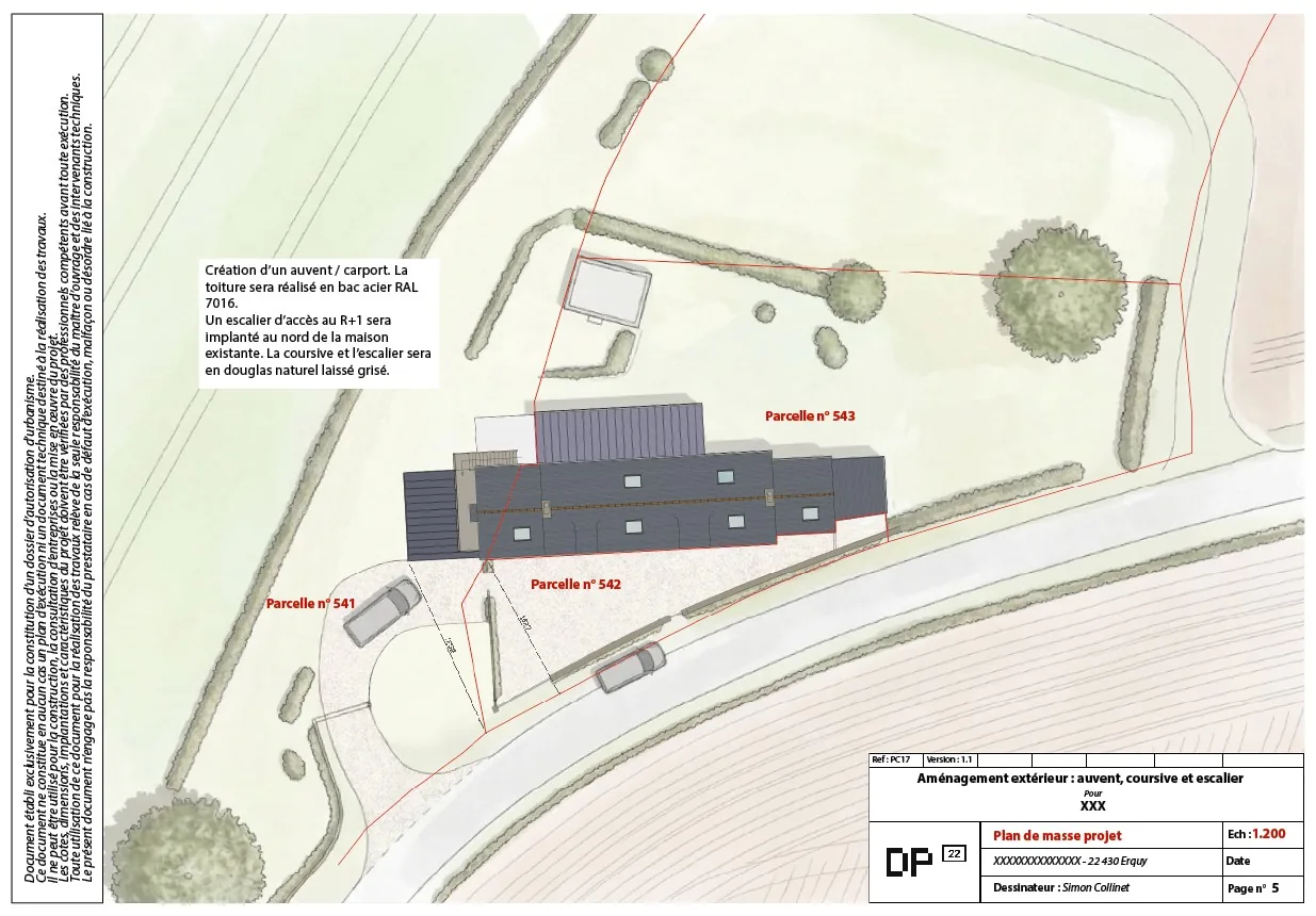 Plan de masse du projet de carport à Erquy
