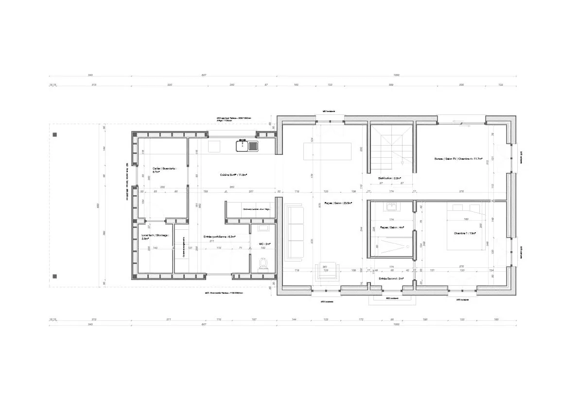 Plan de rez-de-chaussée de l'extension à Erquy