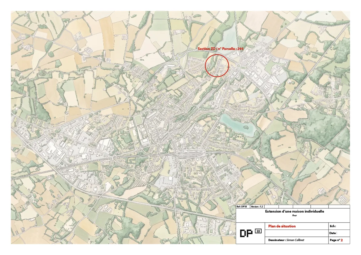 Plan de situation de l'extension de maison à Lamballe