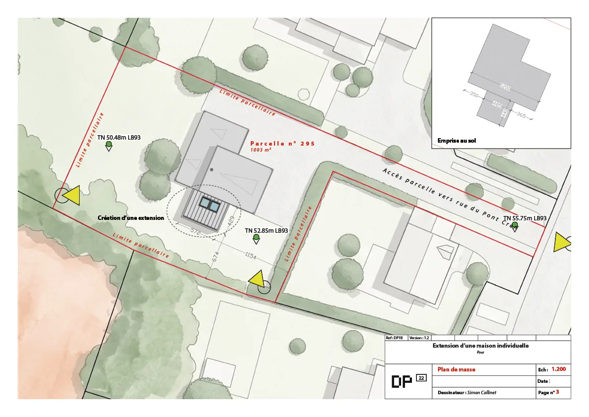 Plan de masse de l'extension à Lamballe
