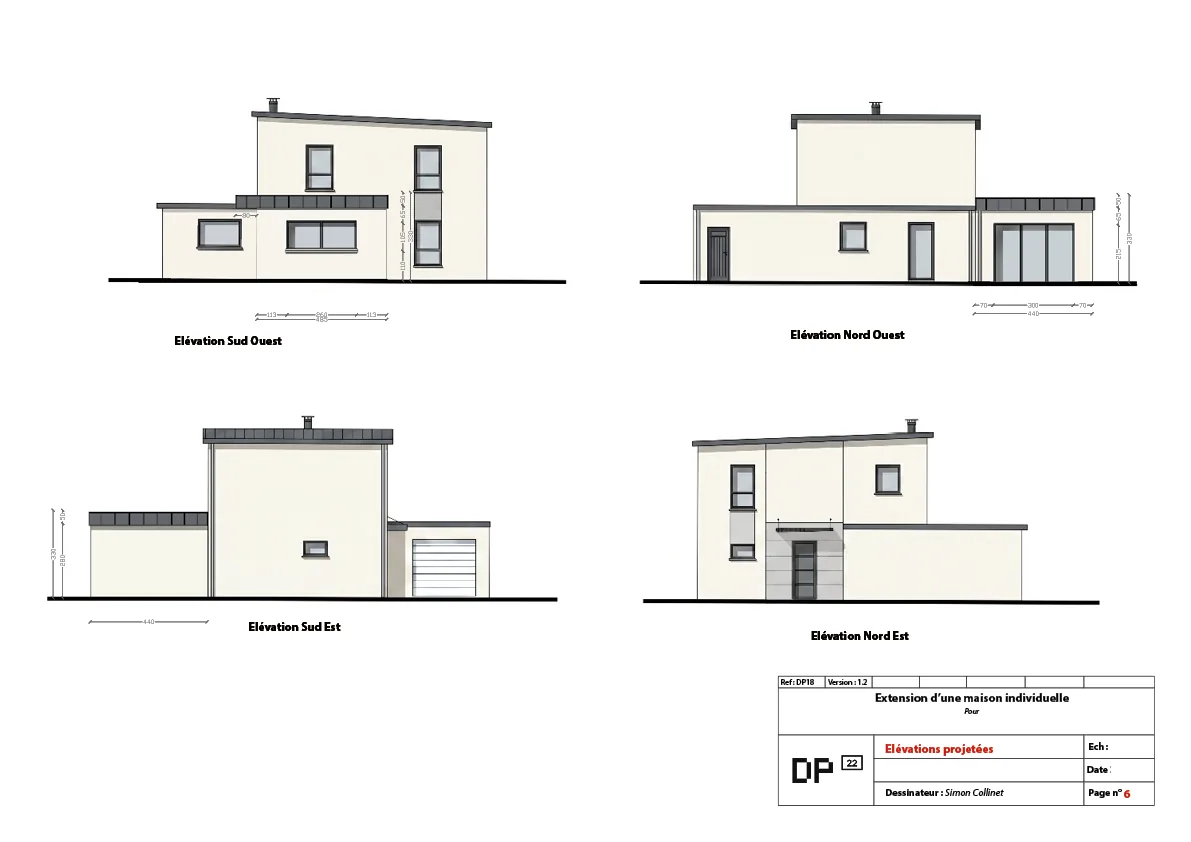 Élévations de l'extension de maison à Lamballe