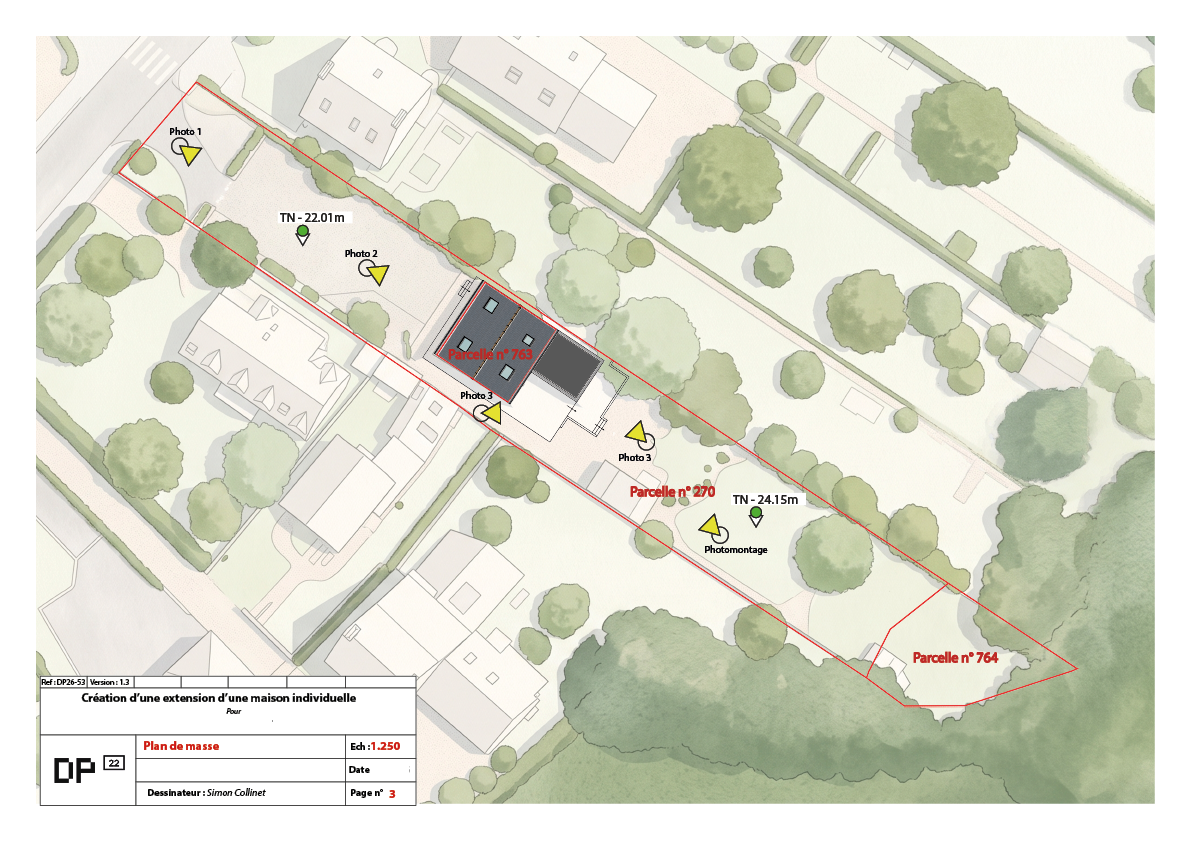 Plan de masse de l'extension de maison à Pléneuf-Val-André