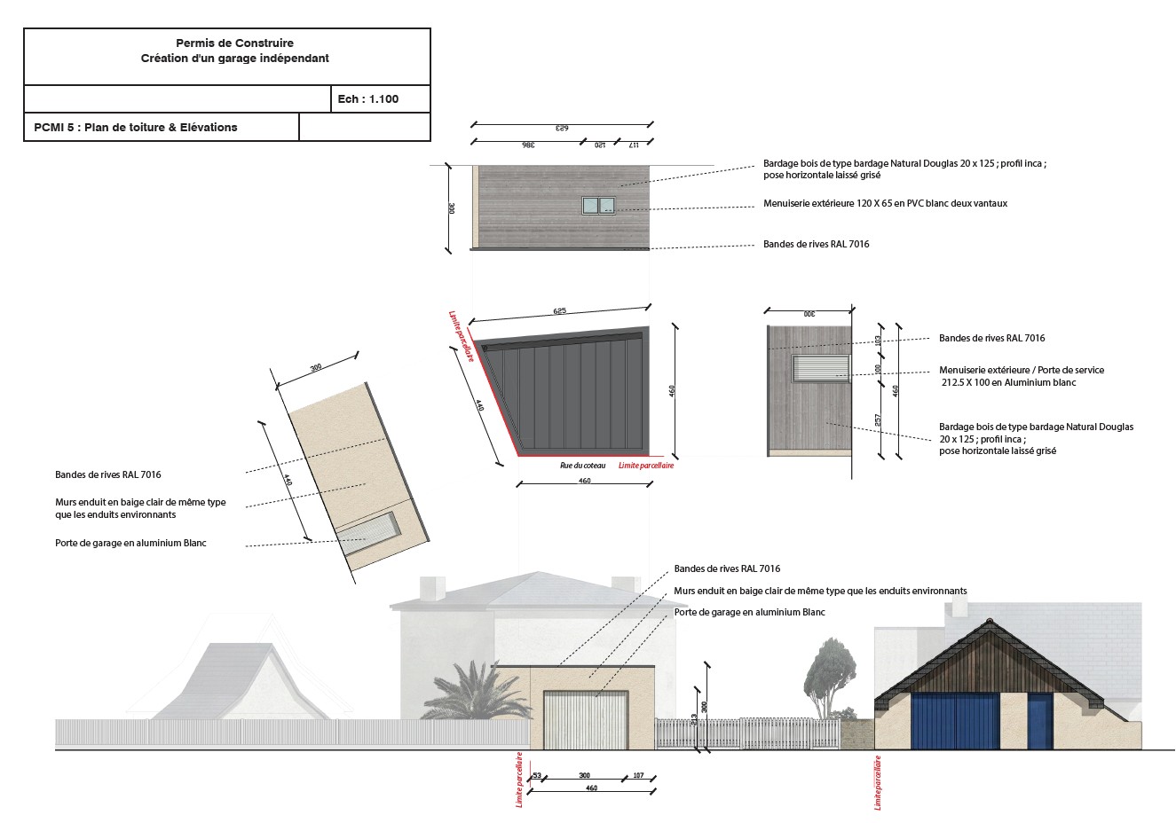 Élévations en rabattement du garage indépendant à Pléneuf-Val-André