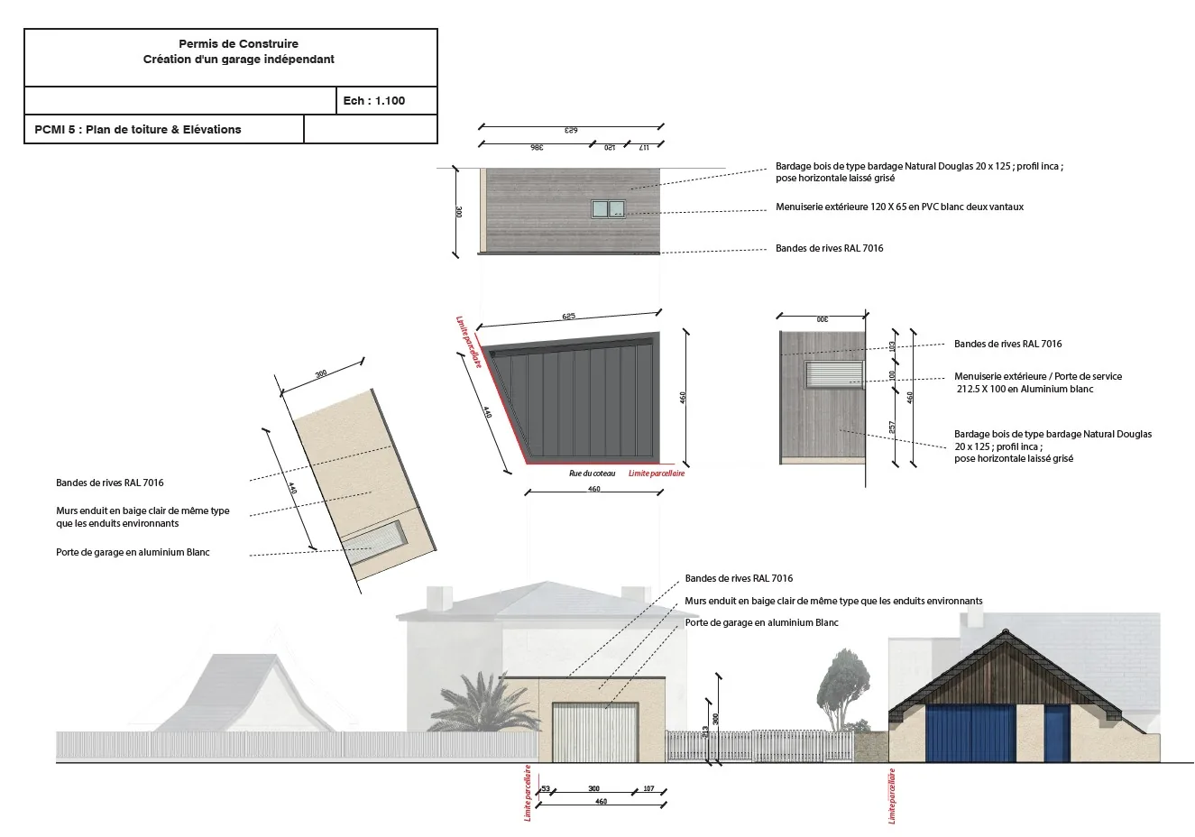 Élévations en rabattement du garage indépendant à Pléneuf-Val-André