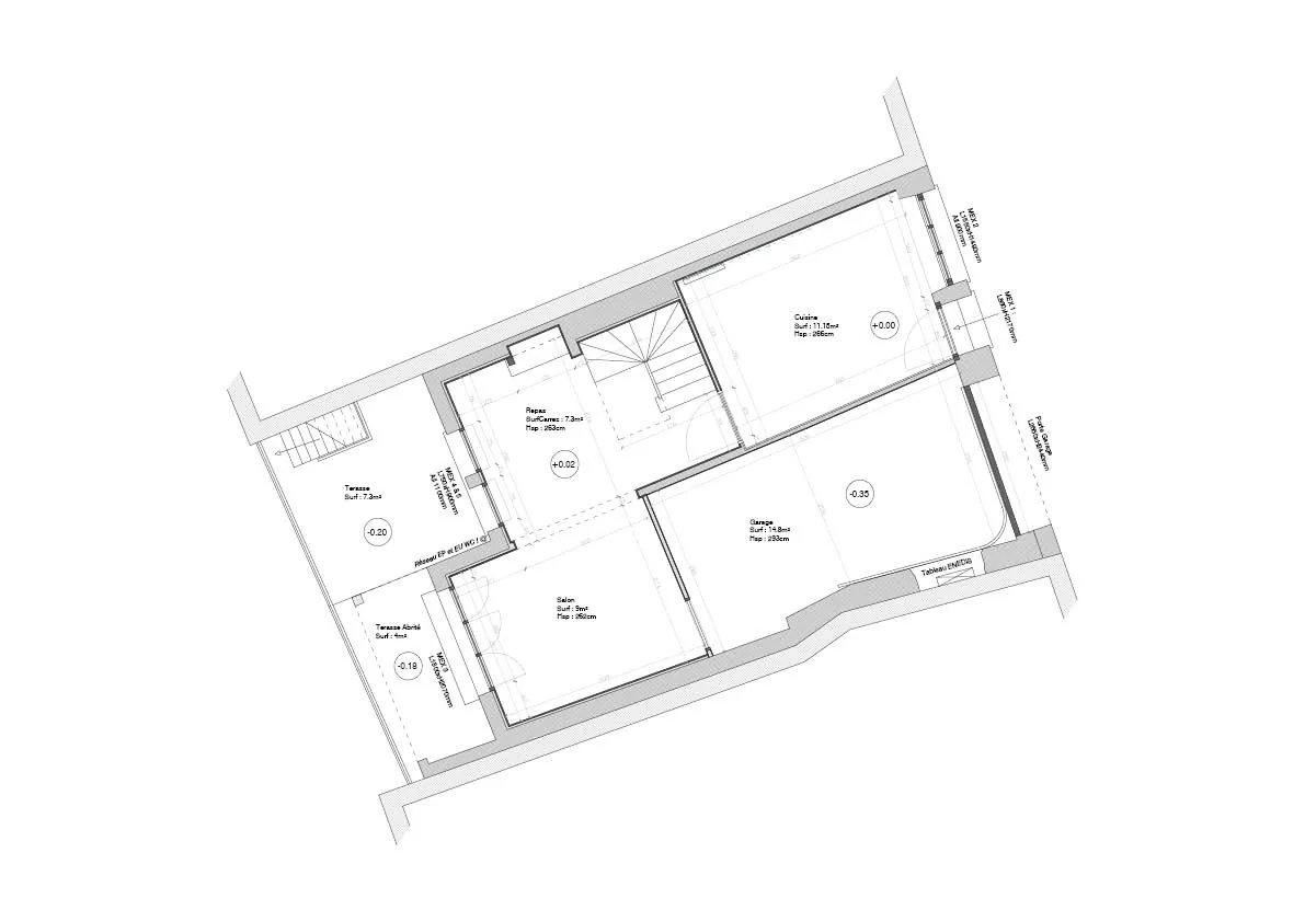 Plan de rez-de-chaussée coté d'une maison à Saint-Brieuc