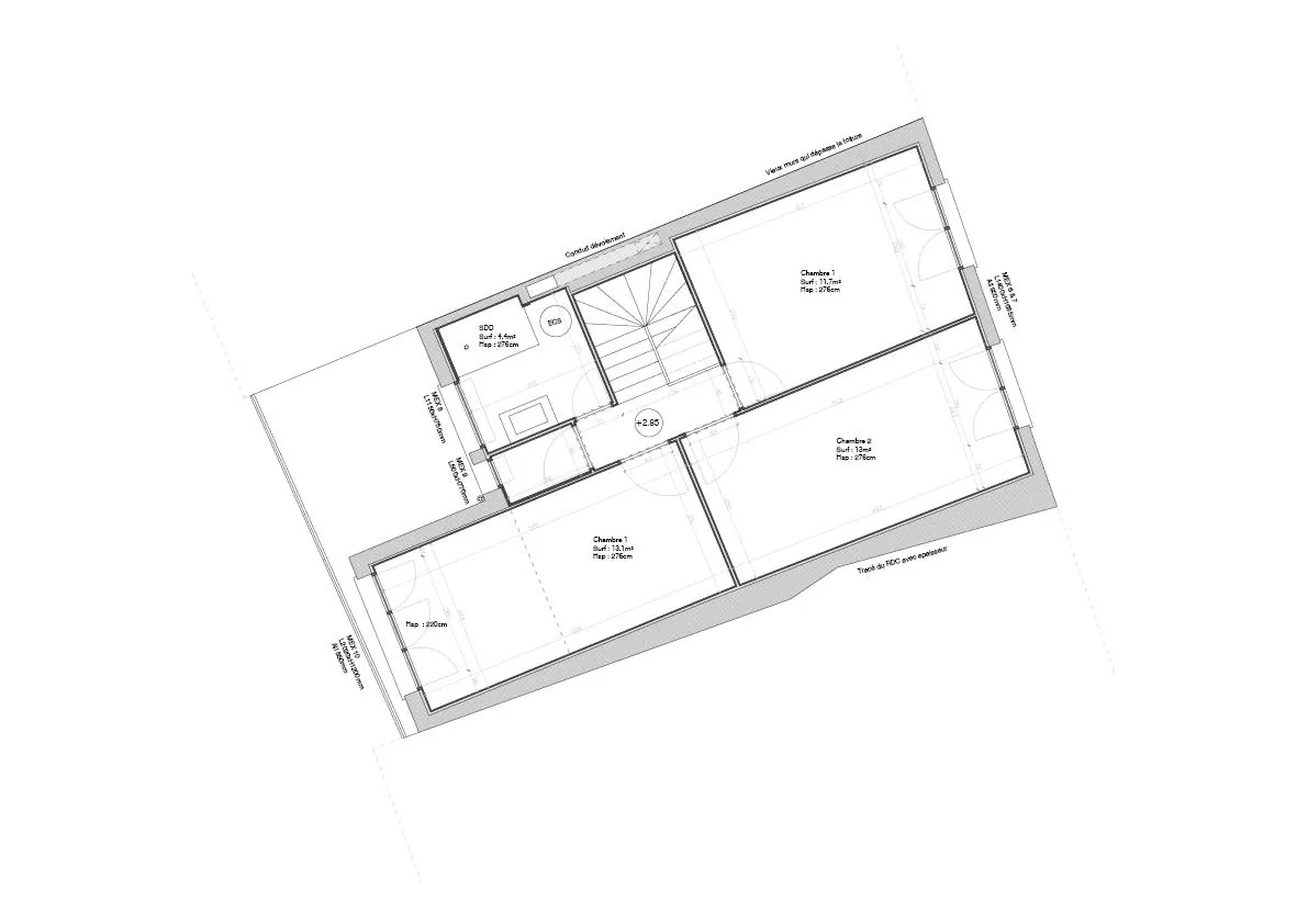 Plan d'étage coté de la maison de Saint-Brieuc