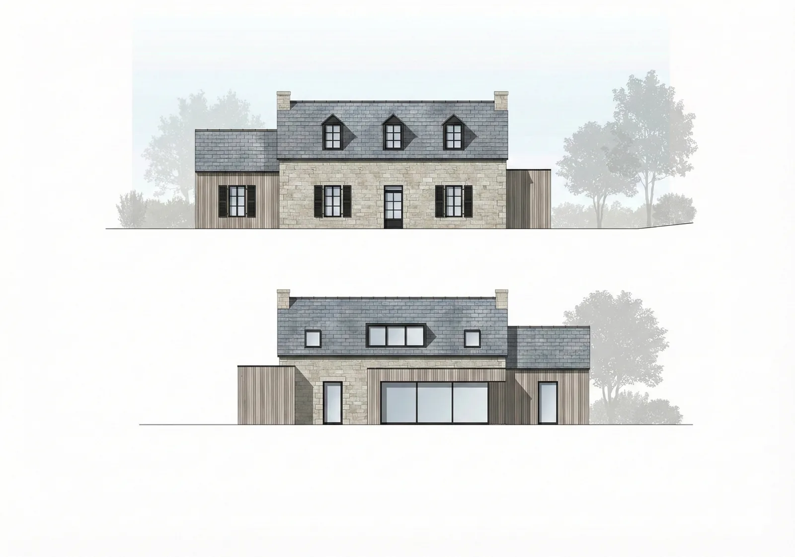 Élévation du projet de rénovation à Bréhat
